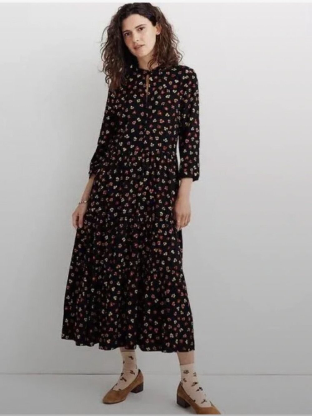 Madewell Button-Front Tier Midi Dress in Feline Floral NWT Sz Medium